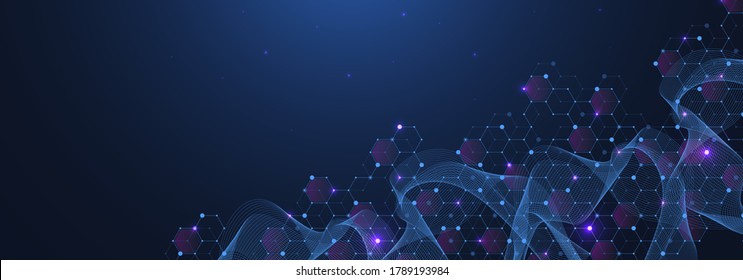 Abstract digital network connection structure on blue background. Artificial intelligence and engineering technology concept. Global network Big Data, Lines plexus, minimal array. Vector illustration