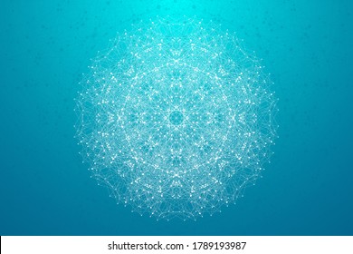 Abstract digital network connection structure on blue background. Artificial intelligence and engineering technology concept. Global network Big Data, Lines plexus, minimal array. Vector illustration
