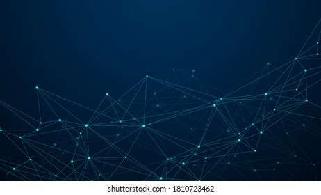 Abstract digital network connection structure on blue background. Artificial intelligence and engineering technology concept. Global network Big Data, Lines plexus, minimal array. Vector illustration