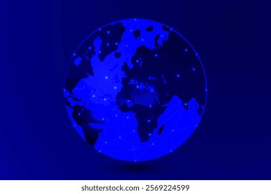 Abstract Digital Network with Glowing Nodes and Lines on a Night Technology Background