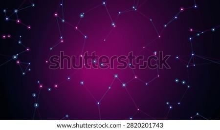 Abstract digital network structure featuring glowing nodes and connecting lines on vibrant purple background depicting connectivity.