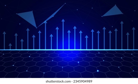 Abstraktes Konzept der digitalen Netzwerktechnologie. Pfeil nach oben mit Punkt- und Zeilenverbindung. Globales Geschäft oder Kommunikation, Hintergrund sozialer Netzwerke. Vektorgrafik.