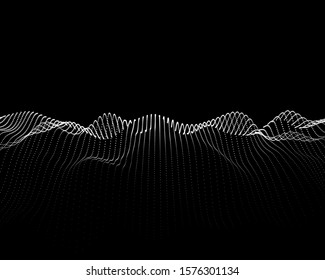 Abstract digital noise grid from dots in rows on black background.  Future background.