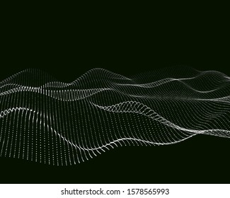 Abstract digital noise grid from dots in lines on black background. Future vector background.