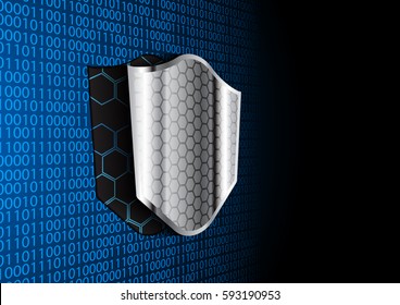 Abstract digital number with shield protection perspective view vector concept design