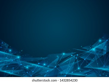 Abstract digital on blue background. Wire frame 3D mesh network line, design sphere, dot and structure. Vector illustration eps 10.