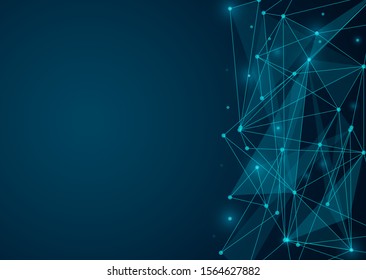 Abstract digital on blue background. Wire frame 3D mesh network line, design sphere, dot and structure. Vector illustration eps 10.