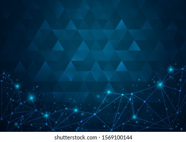 Abstract digital on blue background. Wire frame 3D mesh network line, design sphere, dot and structure. Vector illustration eps 10.