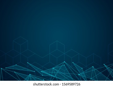 Abstract digital on blue background. Wire frame 3D mesh network line, design sphere, dot and structure. Vector illustration eps 10.