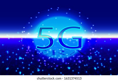 Abstract digital on blue background, Wire frame 5G network line, design sphere, dot and structure 5G era.