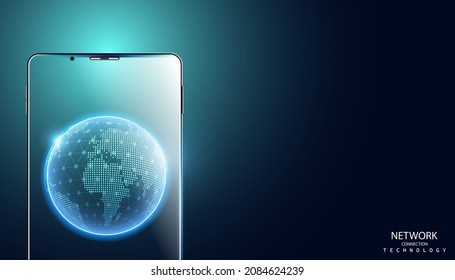 Abstract Digital Online World By Mobile Internet, Transactions in Online Systems On the background internet, global dot network connection and communication futuristic.