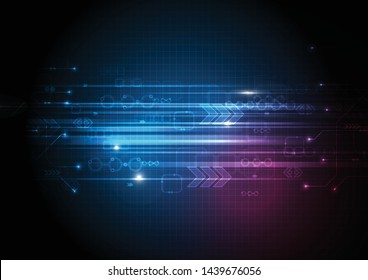 Abstract digital over dark blue and pink background, Illustration vector design technology concept about circuit board data, engineer high tech or futuristic world gaming.