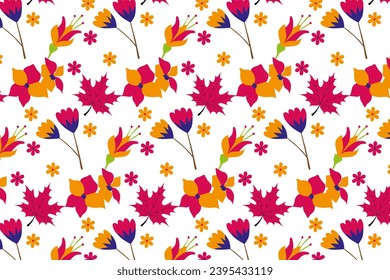 Abstract Digital Paint Watercolor Mix Flowers and Leaves Seamless Pattern Isolated Background
