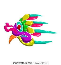 Abstract digital painting artwork of doodle rooster mask. Colorful rooster mask vector illustration.