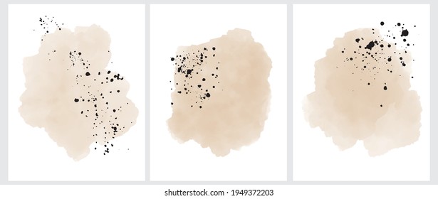 Abstract Digital Painting Vector Art. Creative Illustrations Set with Light Brown Stains and Black Ink Splashes. Modern Artistic Print Ideal for Wall Art, Poster, Card and Cover.