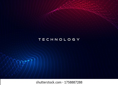 Abstract digital particle flowing wave technology background design in wavy futuristic style. Vector illustration.
