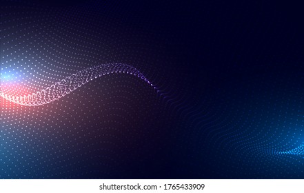 Abstract digital particle flowing wave technology background design in wavy futuristic style. Vector illustration.