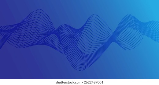 Abstract digital particle flowing wave technology background design in blue gradient background. Vector illustration eps 10