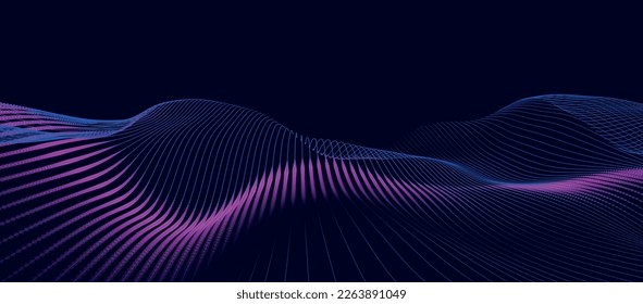 Abstract digital particle wave. Futuristic dotted wave. Technology background vector. Vector illustration. 3d rendering.