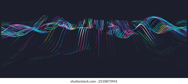 Abstract digital particle wave. Technology background. Futuristic dot wave. Network connection structure. Presentation design background. Technology or science banner. Vector illustration.