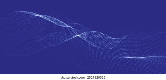 Onda de partículas digitales Abstractas. Tecnología de fondo. Onda de puntos futurista. Estructura de conexión de red. Fondo de diseño de presentación. Anuncio de Tecnología o ciencia. Ilustración vectorial.