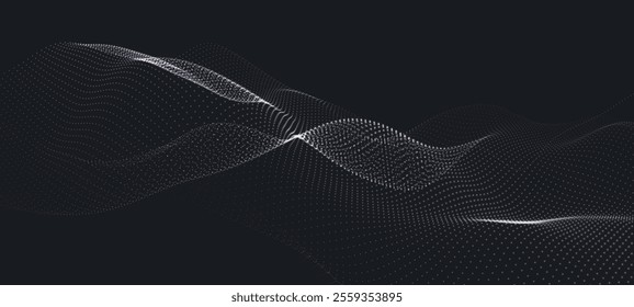Abstract digital particle wave. Technology background. Futuristic dot wave. Network connection structure. Presentation design background. Technology or science banner. Vector illustration.