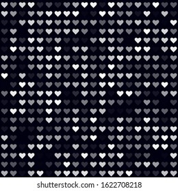 Abstract digital pattern. Filled pattern of hearts. White colored seamless background. Radiant vector illustration.