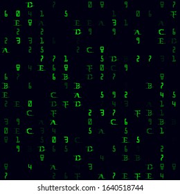 Abstract digital pattern. Green sparse hexadecimal seamless pattern. Attractive background. Astonishing vector illustration.