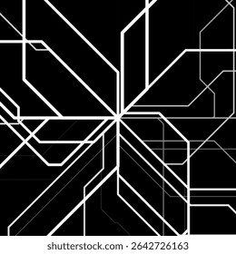 Abstract digital patterns in black and white. White lines on a black background. Abstract scheme of movement of different types of transport. Vector illustration