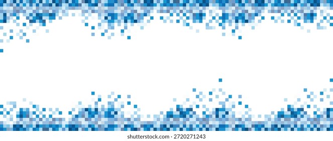 Abstract digital pixel background in shades of blue and white, forming a modern square mosaic frame with clean space for text or graphic design