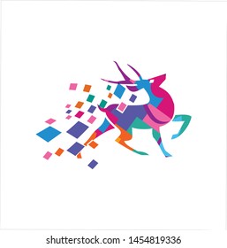 Abstract Digital Pixel deer logo icon colorful design vector illustration. Animal digital Logo design template. roe logo icon