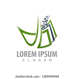 Abstract digital pixel logo concept design. Symbol graphic template element 