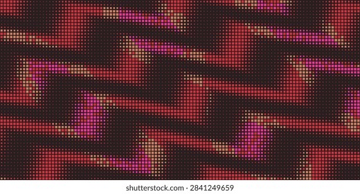 Abstract digital pixel pattern featuring bold red and purple hues with a textured, modern aesthetic.