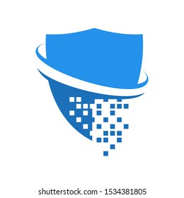 Abstract Digital Pixel Shield Symbol or Icon Design Vector