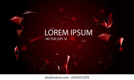 Abstract digital polygon digital connecting dots and lines on red, black gradient. futuristic tech, Big data visualization, network connection and global communication technology. Vector illustration.