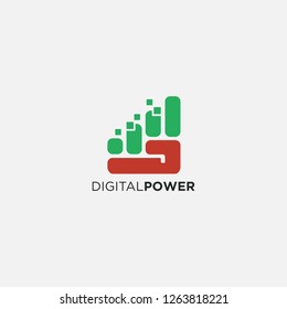 Abstract digital power logo with fist rising hand pixel data vector template on white background	