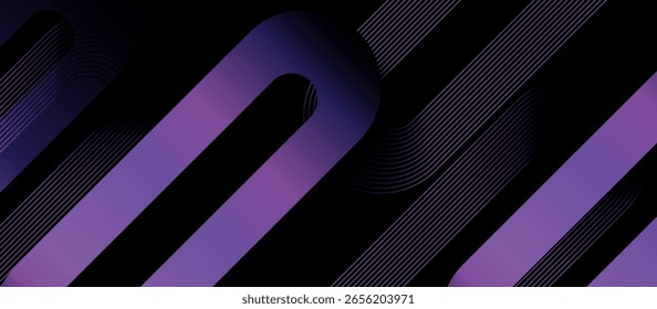 Abstract digital purple round rectangle background. Geometric sphere white stripe line design for banner, brochure, poster, cover, website, and header