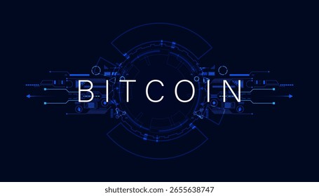 Una representación digital abstracta de Bitcoin, que muestra patrones intrincados y circuitos azules sobre un fondo oscuro, simbolizando la innovación en criptomonedas.
