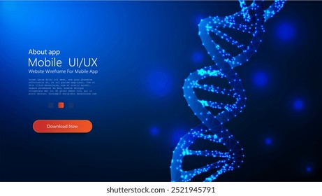 Representação digital abstrata de uma hélice de DNA. A estrutura azul brilhante simboliza inovação em genética, biotecnologia e pesquisa molecular, perfeita para medicina, ciência