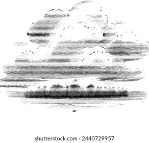 Abstract digital representation of skies and cloud shapes.