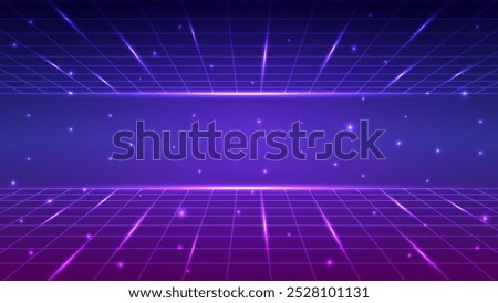 Abstract digital retro wireframe cyberpunk concept. Design for background 80s, 90s, neon, light, cyberpunk, magic, portal, retro future.