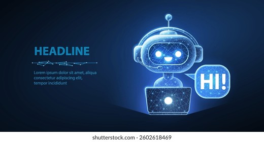 Abstract digital robot assistant. Chatbot AI, virtual service, customer support, smart messenger, voice chat, artificial intelligence, cute character, help center,3d icon, hi robot concept.