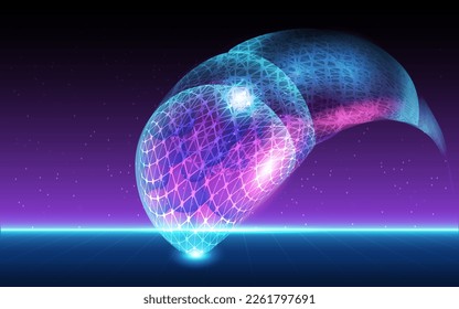 Abstract digital sci-fi space background concept of Future digital technology metaverse with Synthwave future architecture illustration and neon light effect. Vector eps10
