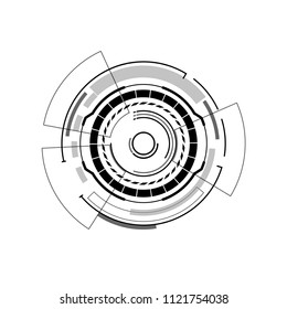Abstract digital screen black and white, Scientific futuristic interface. with square, line, circle and Dashed lines isolated on white background. Technology vector illustration.  