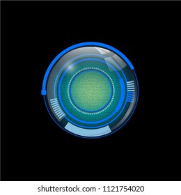 Abstract digital screen blue, green, grey and black, Scientific futuristic interface. with square, line and circle isolated on black background. Technology in a button circle. vector illustration