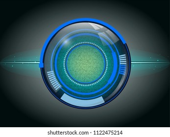 Abstract digital screen blue, green and black, Scientific futuristic interface. with square, line, and circle with radius on dark green background. Technology in a button circle. vector illustration.