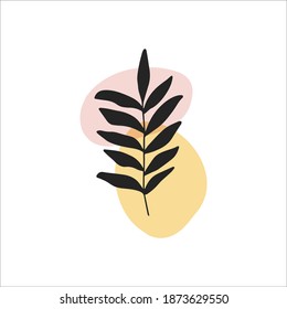 Abstract digital shape with plant isolated on white background. Flat vector illustration. Minimalist neutral art print. Botanical trendy poster. Modern wall art, boho home decor