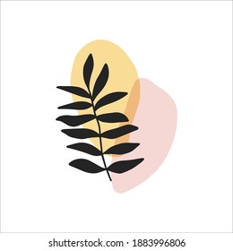 Resumen de la forma digital con planta aislada en fondo blanco. Ilustración vectorial plana. Impresión de arte neutral minimalista. Afiche botánico de moda. Arte mural moderno, decoración casera