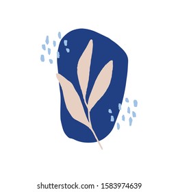 Abstract digital shape with plant. Minimalism flat vector illustration isolated on white background. Scandinavian style. Contemporary fantasy print, modern design element. Trendy geometric figure