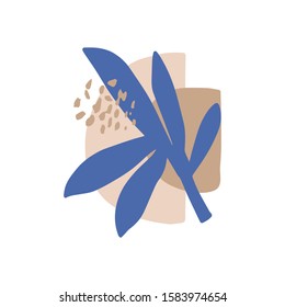 Abstract digital shape with plant. Minimalism flat vector illustration isolated on white background. Scandinavian style. Contemporary fantasy print, modern design element. Trendy geometric figure